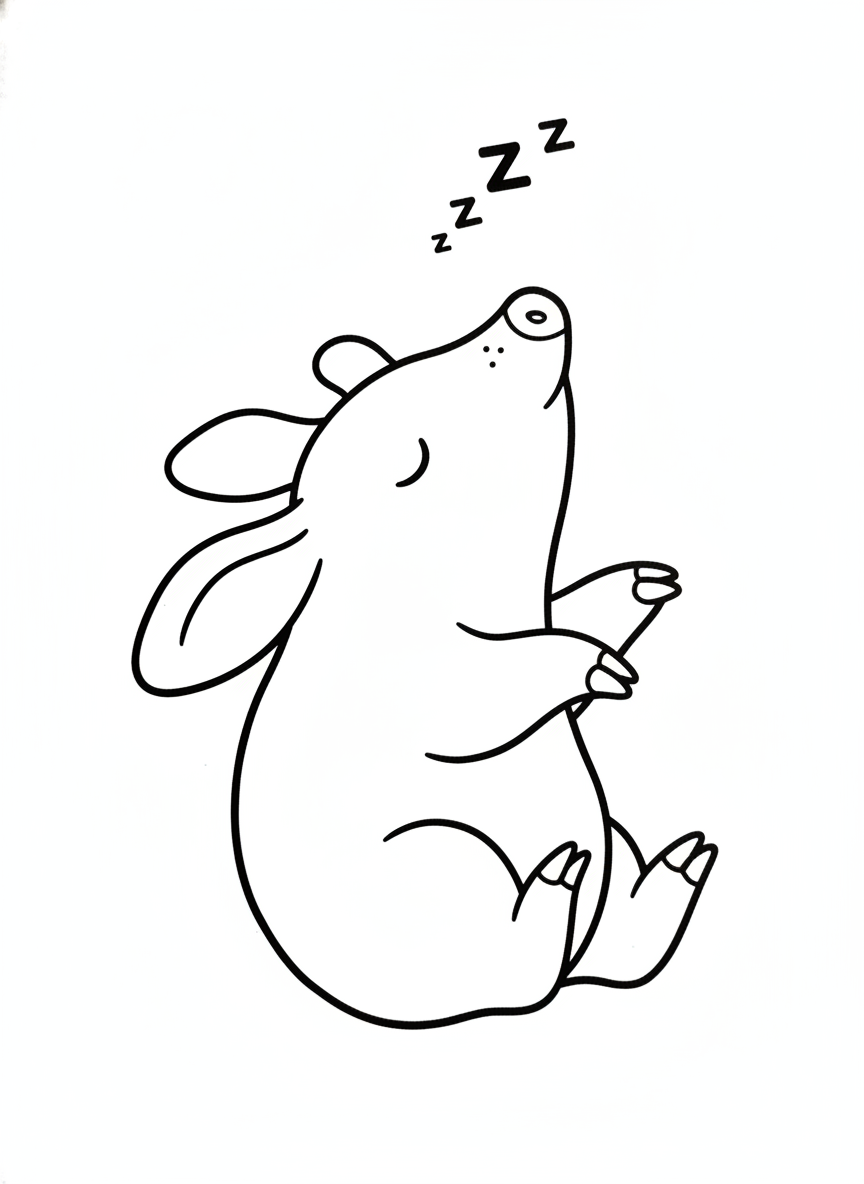 Cute Baby Aardvark Sleeping Coloring Page for Kids
