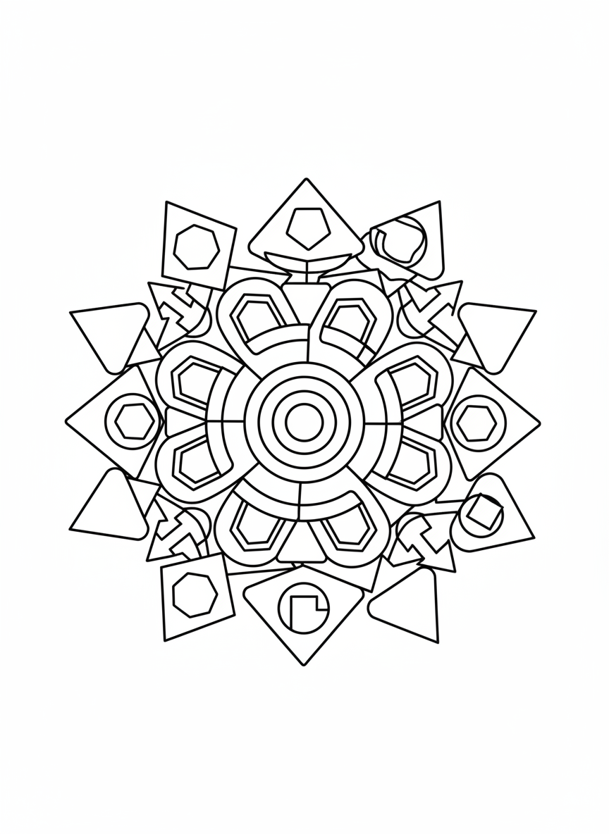 Kids' Geometric Mandala Coloring Page: Fun Shapes for Ages 5-8
