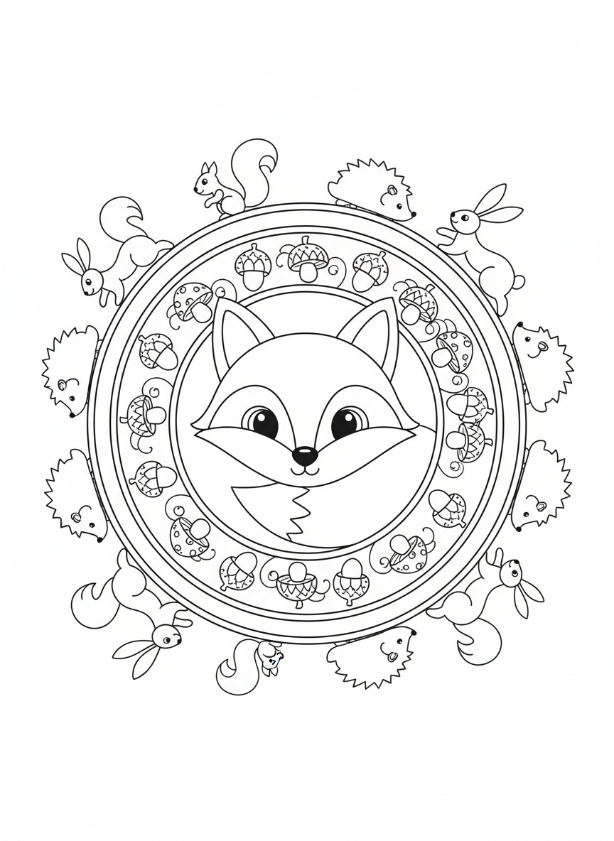 Woodland Animal Mandala Coloring Page for Kids