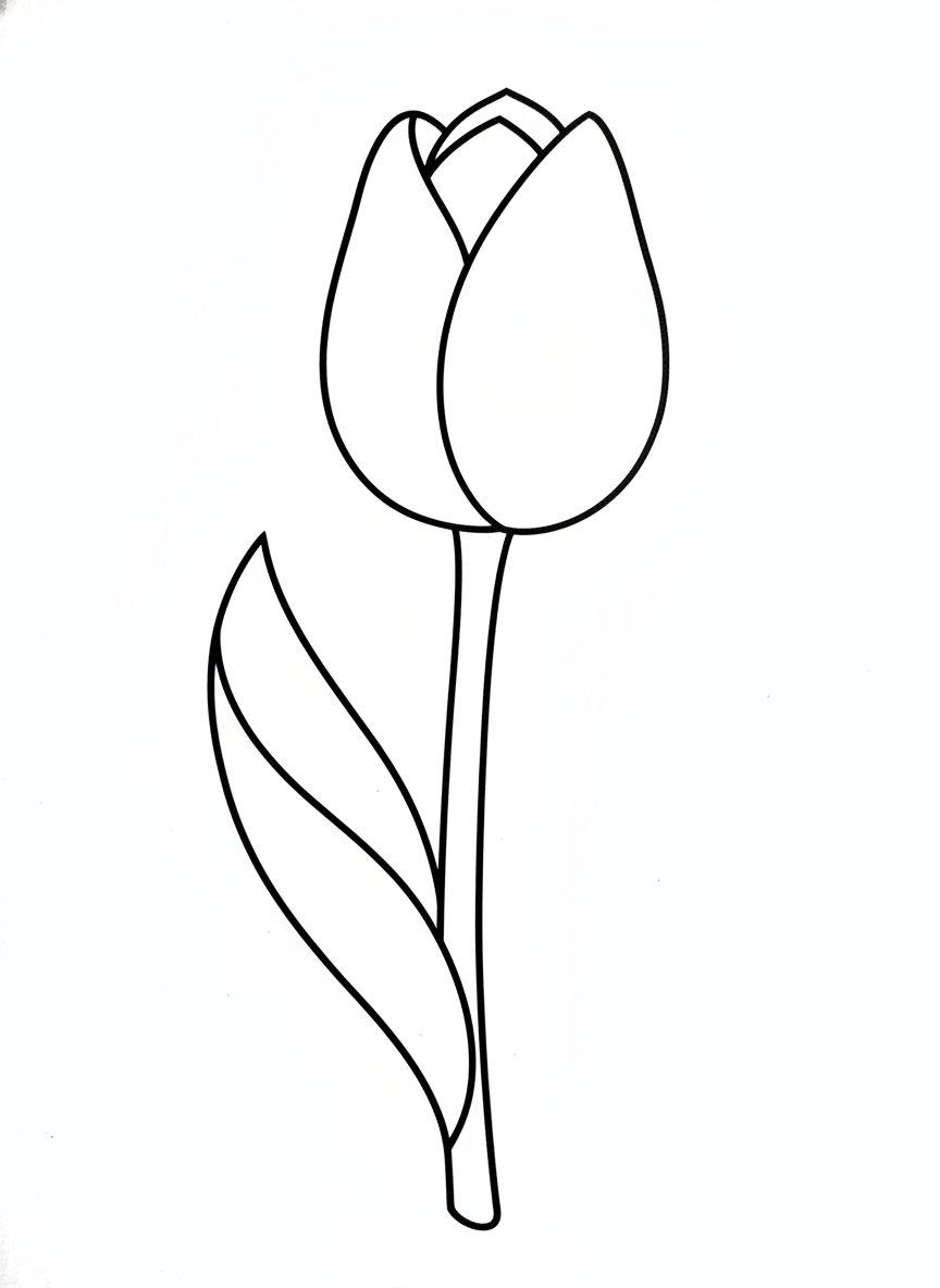 Adorable Simple Tulip Bud Coloring Page for Kids