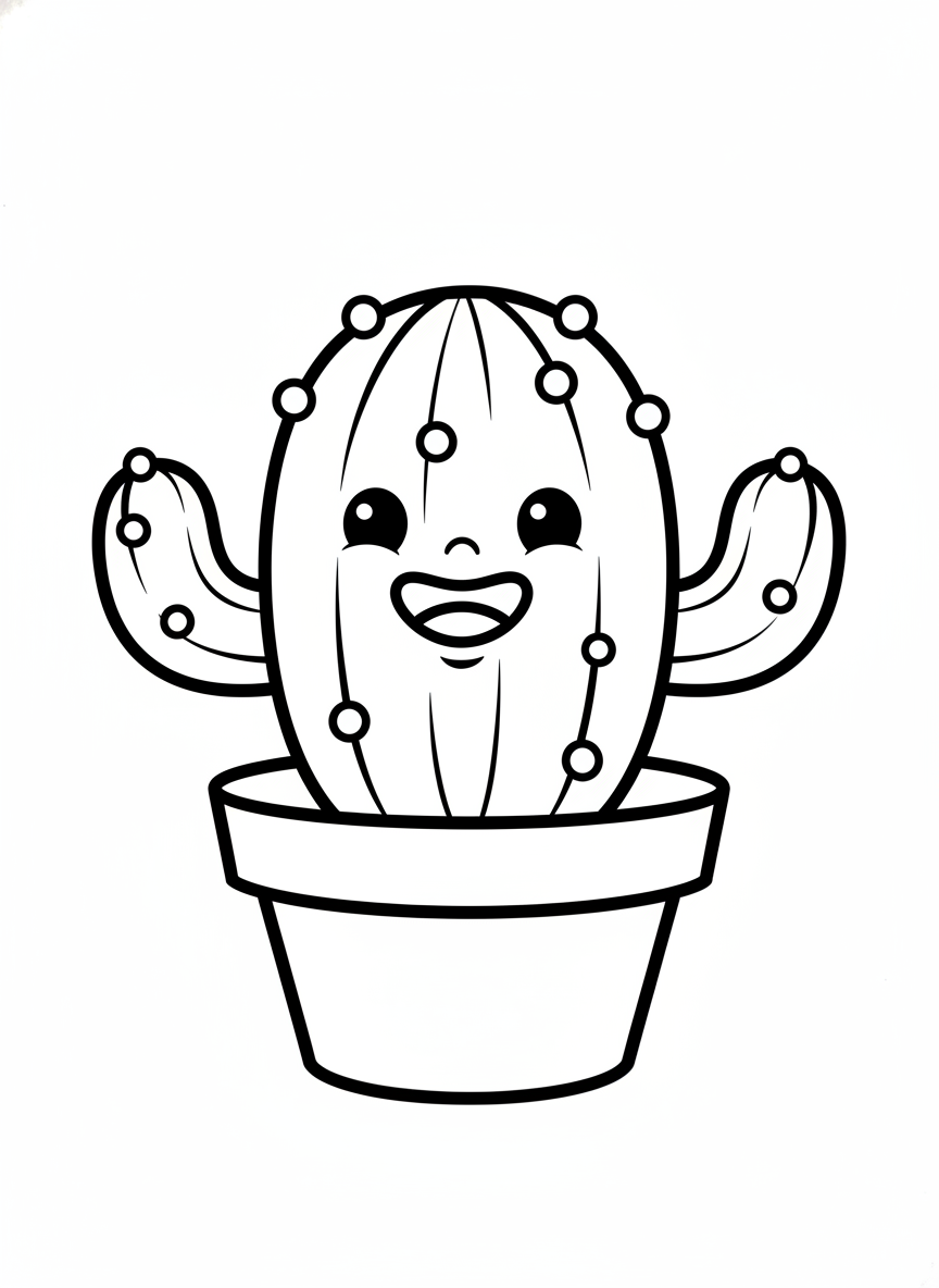 Adorable Smiling Cactus: Easy Coloring Page for Kids 3-5