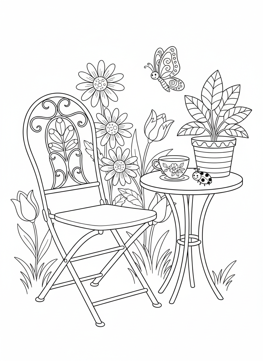 Charming Garden Retreat Coloring Page for Kids