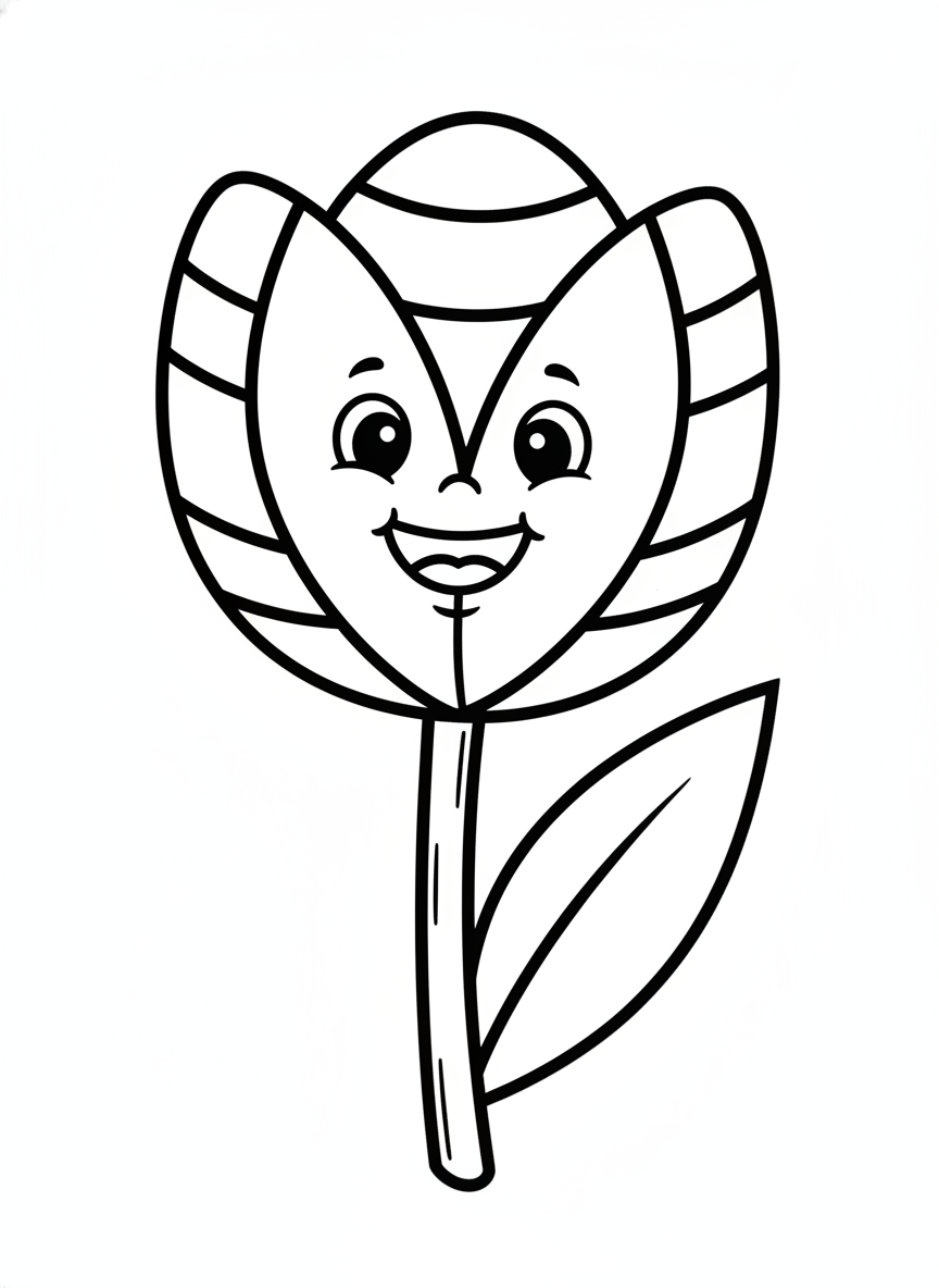 Cheerful Striped Tulip: Easy Coloring Page for Kids
