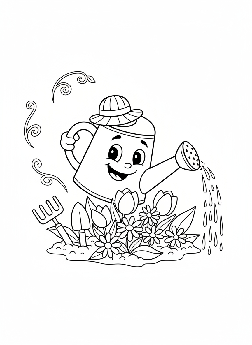 Cheerful Watering Can Gardening Fun