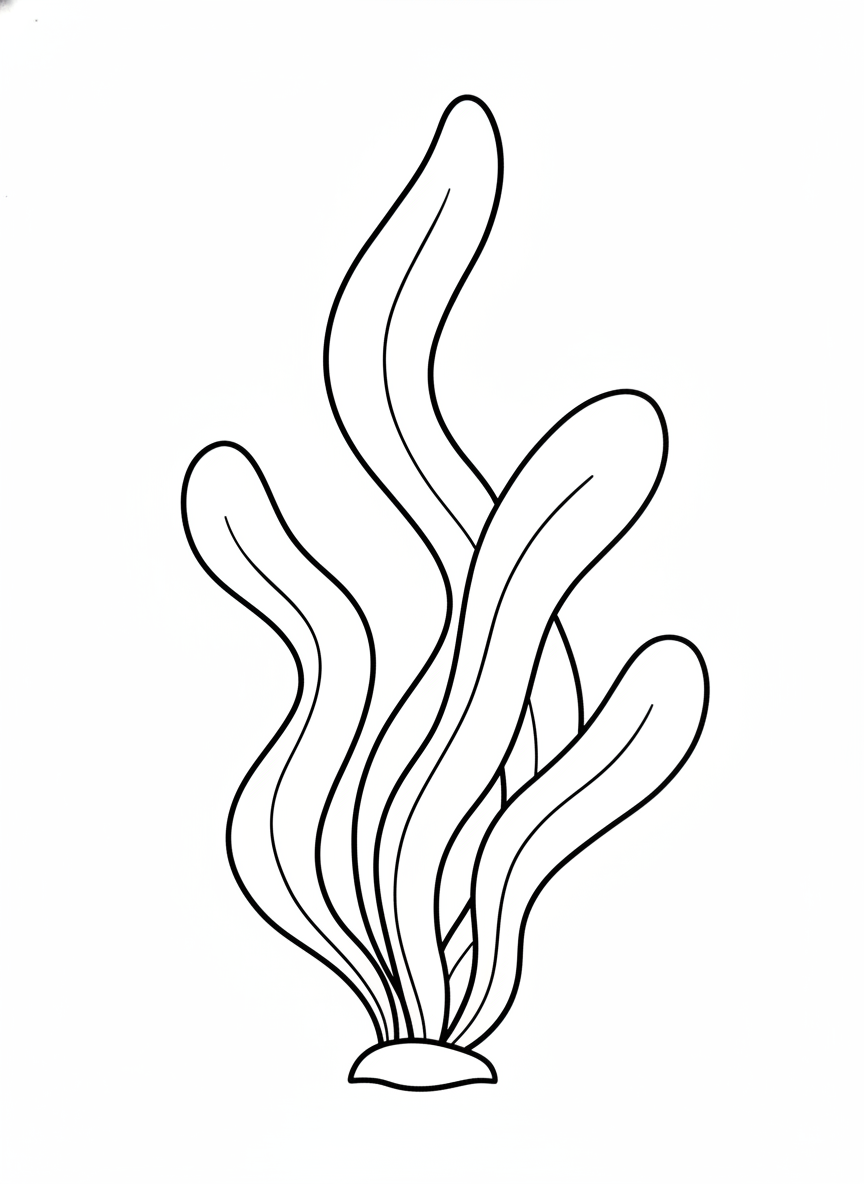 Cute Cartoon Kelp Plant Coloring Page for Kids - Easy Underwater Fun