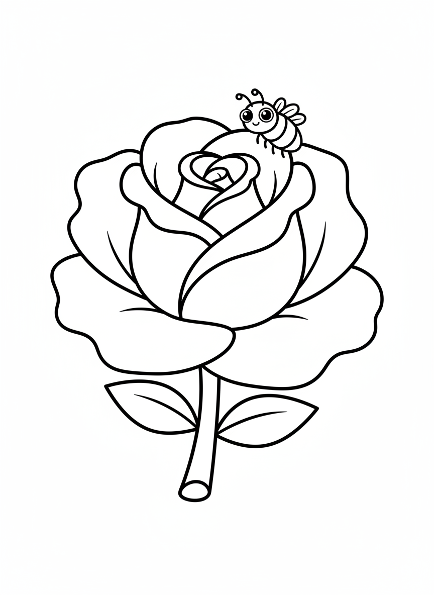Cute Cartoon Rose with Happy Aphid Coloring Page