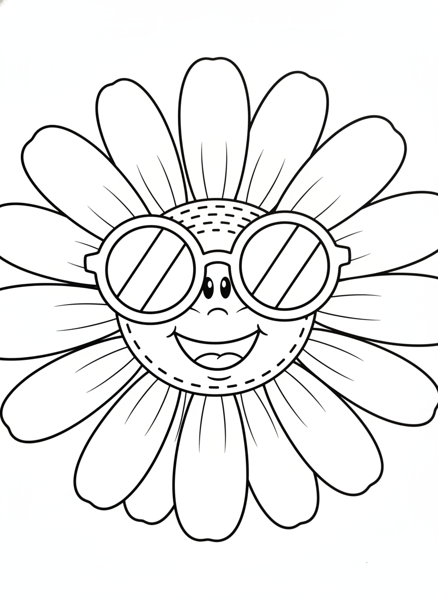 Cute Daisy with Sunglasses Coloring Page for Kids
