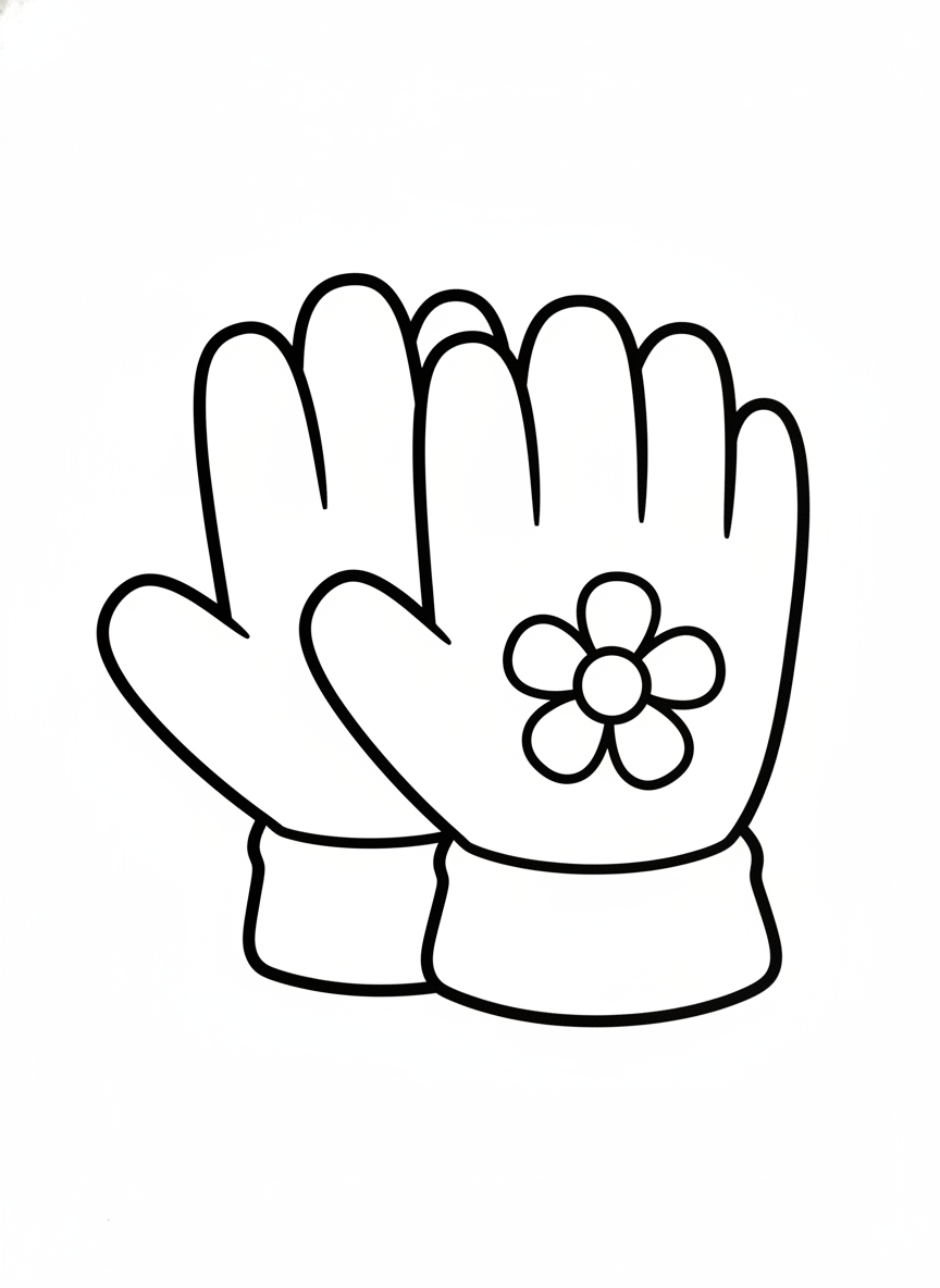 Cute Gardening Gloves: Simple Flower Fun Coloring Page for Kids