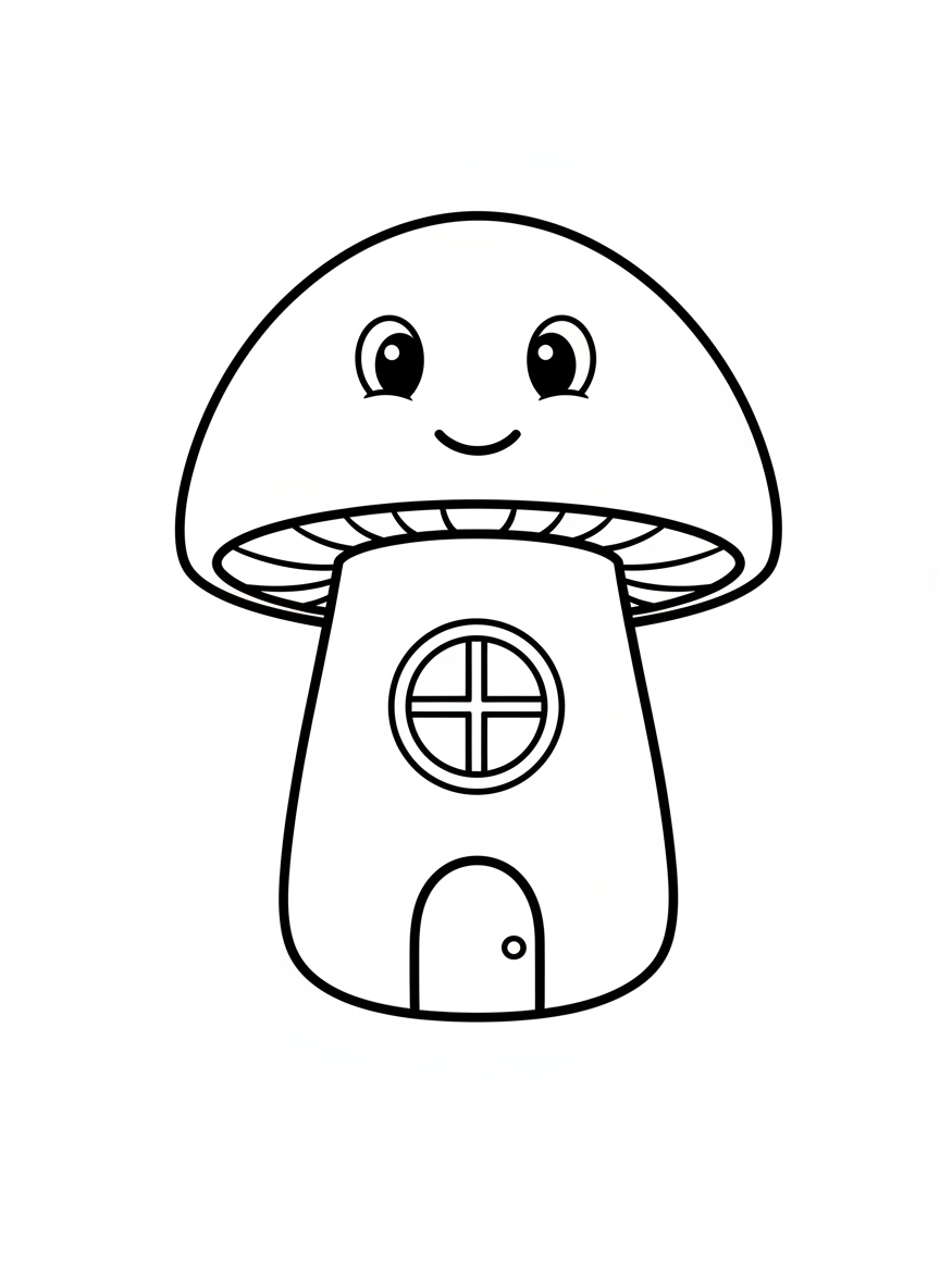 Cute Mushroom House Coloring Page for Kids