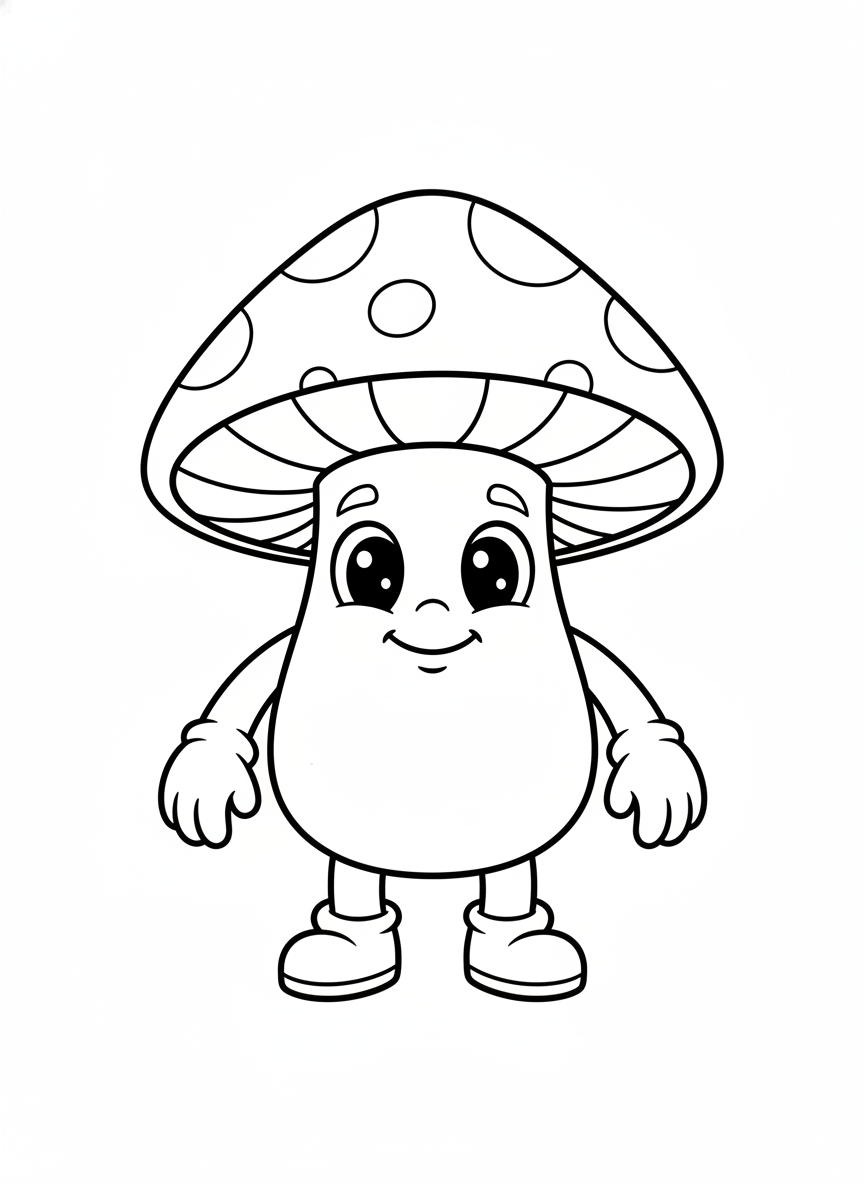 Cute Smiling Mushroom Character Coloring Page