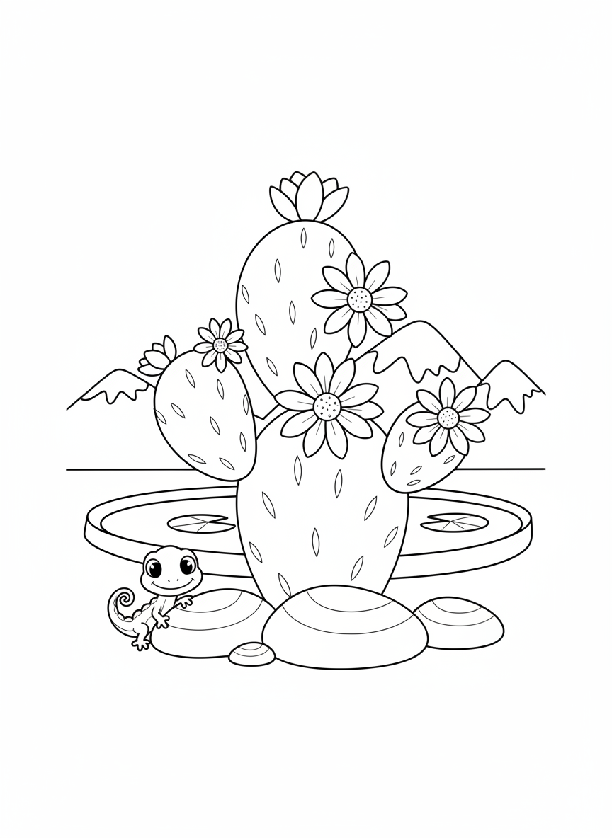 Desert Oasis Cactus Coloring Page for Kids