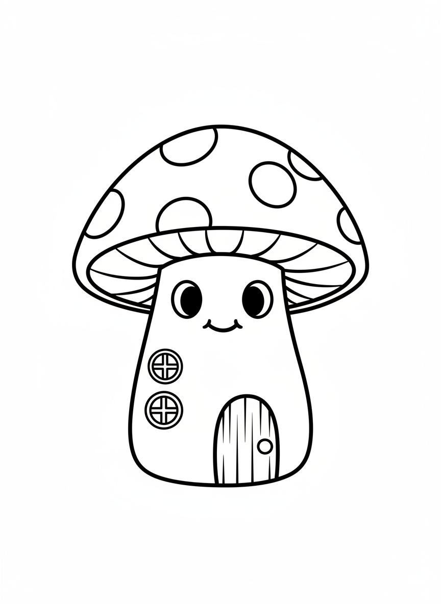 Friendly Mushroom House Coloring Page for Kids