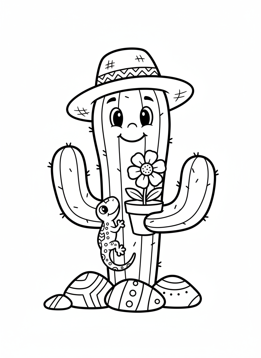 Friendly Saguaro Cactus Coloring Page