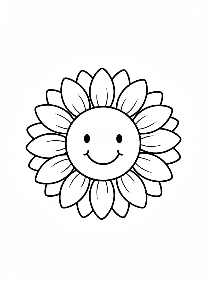 Happy Sunflower Baby Coloring Page for Kids