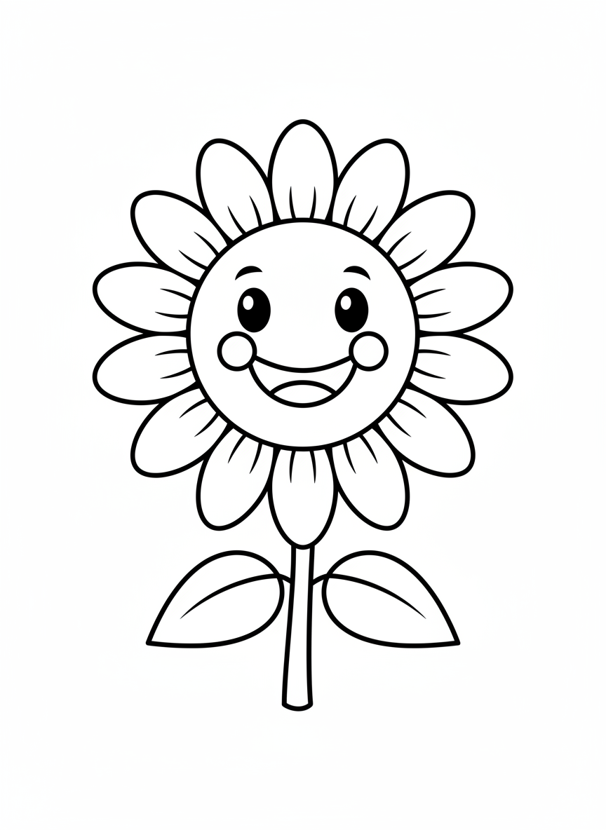 Happy Sunflower Coloring Page for Kids