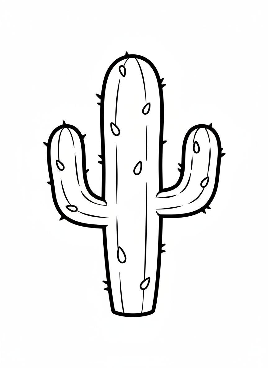 Simple Saguaro Cactus Coloring Page for Kids