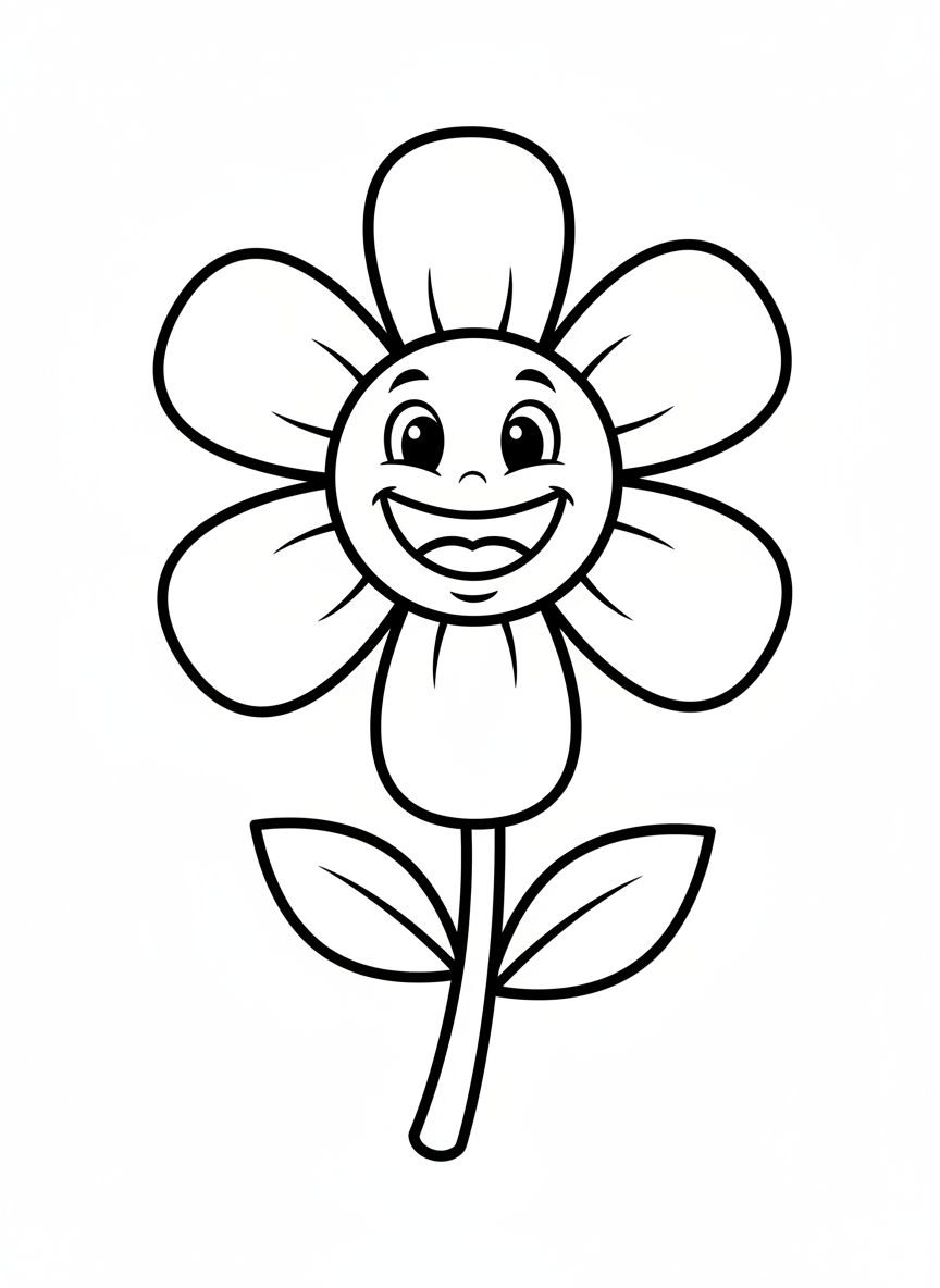 Smiling Daisy Fun Coloring Page for Kids
