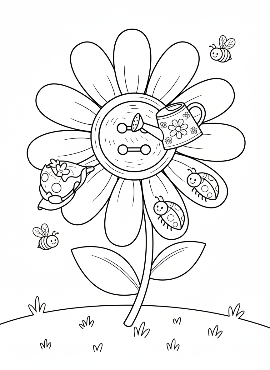 Whimsical Daisy & Friends Coloring Page