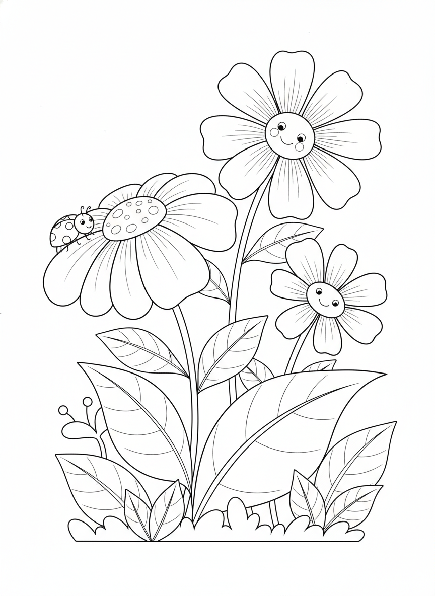 Whimsical Finger Paint Garden Coloring Page