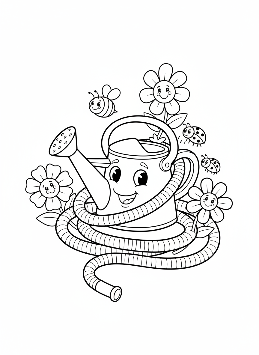Whimsical Garden Hose Coloring Page for Kids