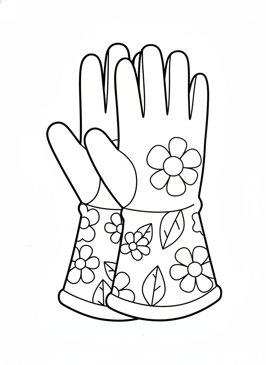 Cute Gardening Gloves Coloring Page