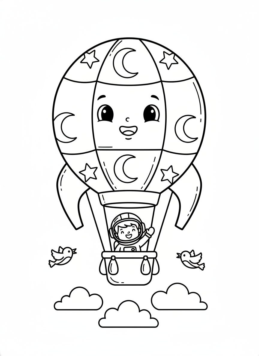 太空人火箭熱氣球著色頁 兒童