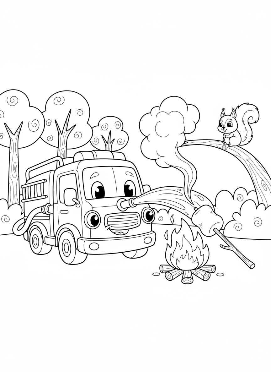 Brave Mini Fire Truck Hero Coloring Page
