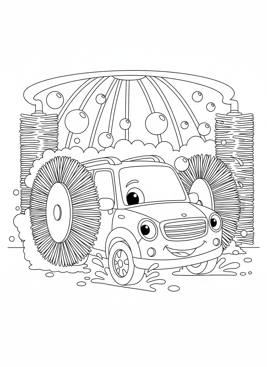 Car Wash Splash Fun Coloring Page