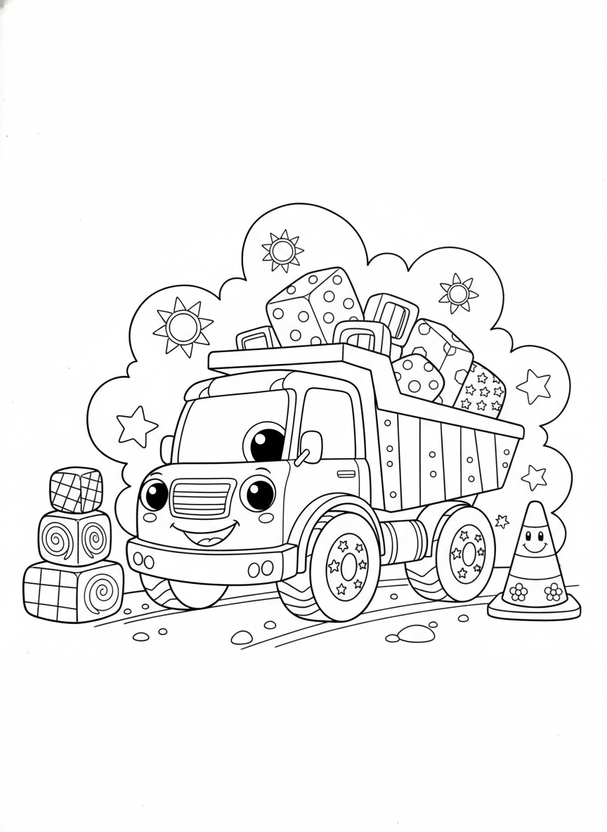 歡樂傾卸卡車：兒童工地著色頁