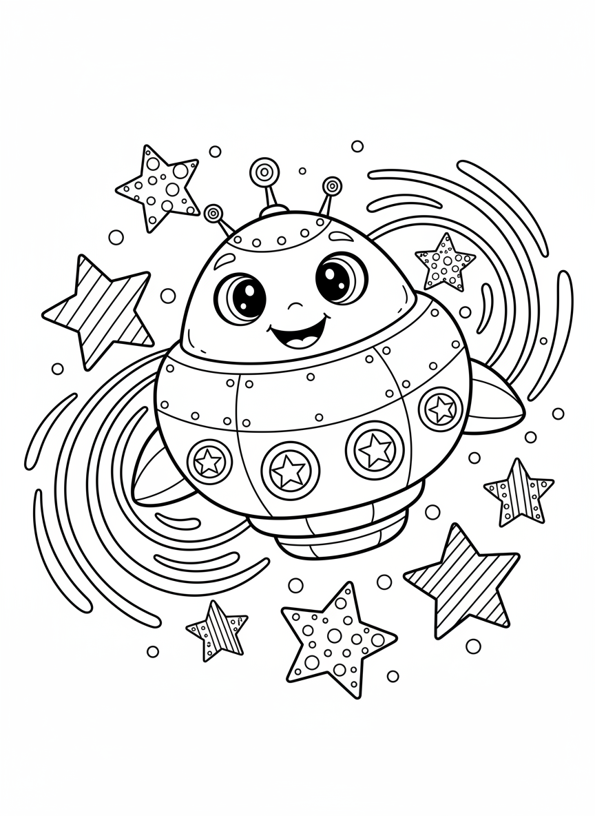 Chubby Spaceship Adventure Coloring Page