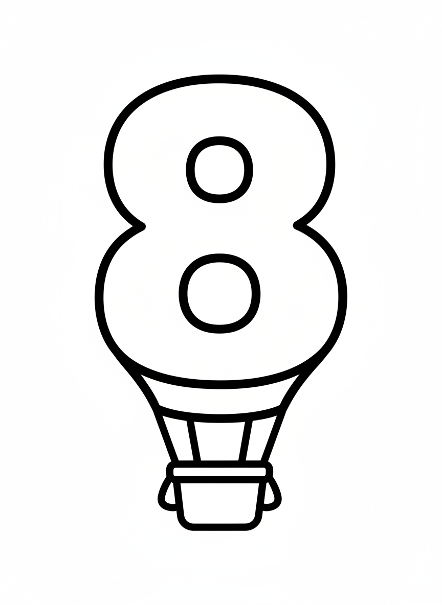 Cute "8" Hot Air Balloon Coloring Page for Kids