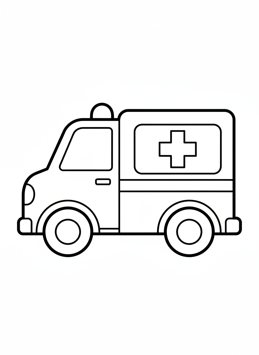 Cute Cartoon Ambulance Coloring Page for Preschool Kids