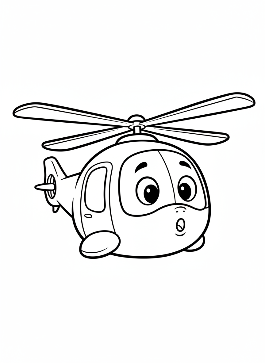 Cute Cartoon Helicopter Coloring Page for Kids