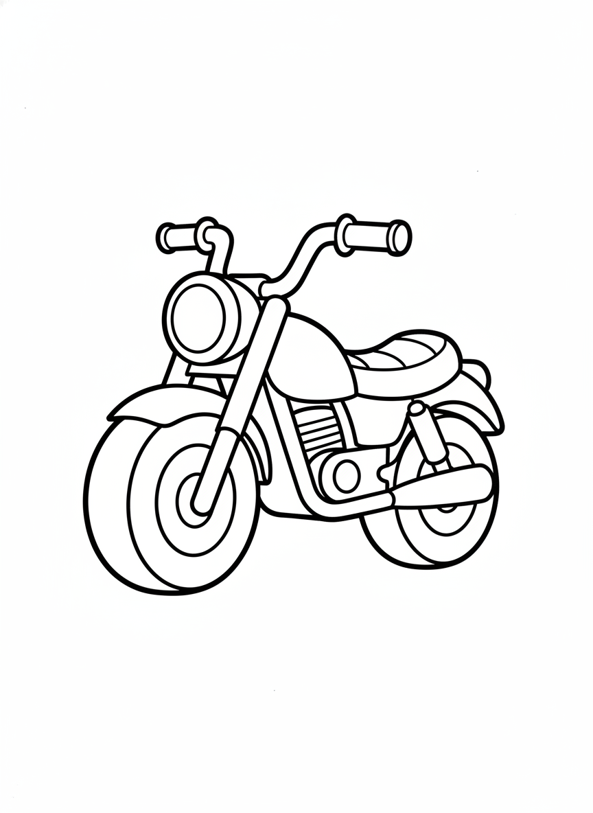 可愛卡通摩托車兒童著色頁