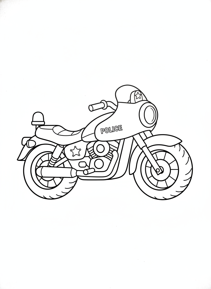 Cute Cartoon Police Motorcycle Coloring Page