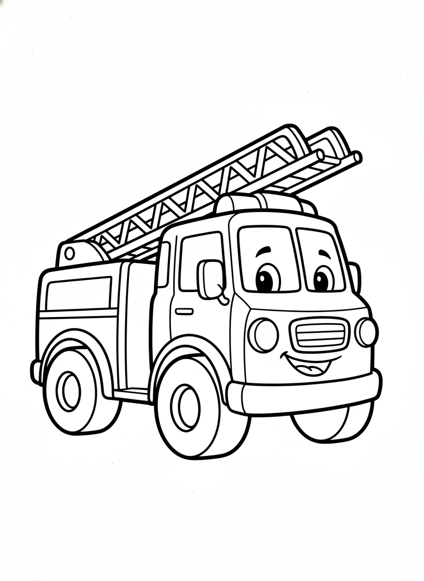 Cute Fire Truck Coloring Page for Kids