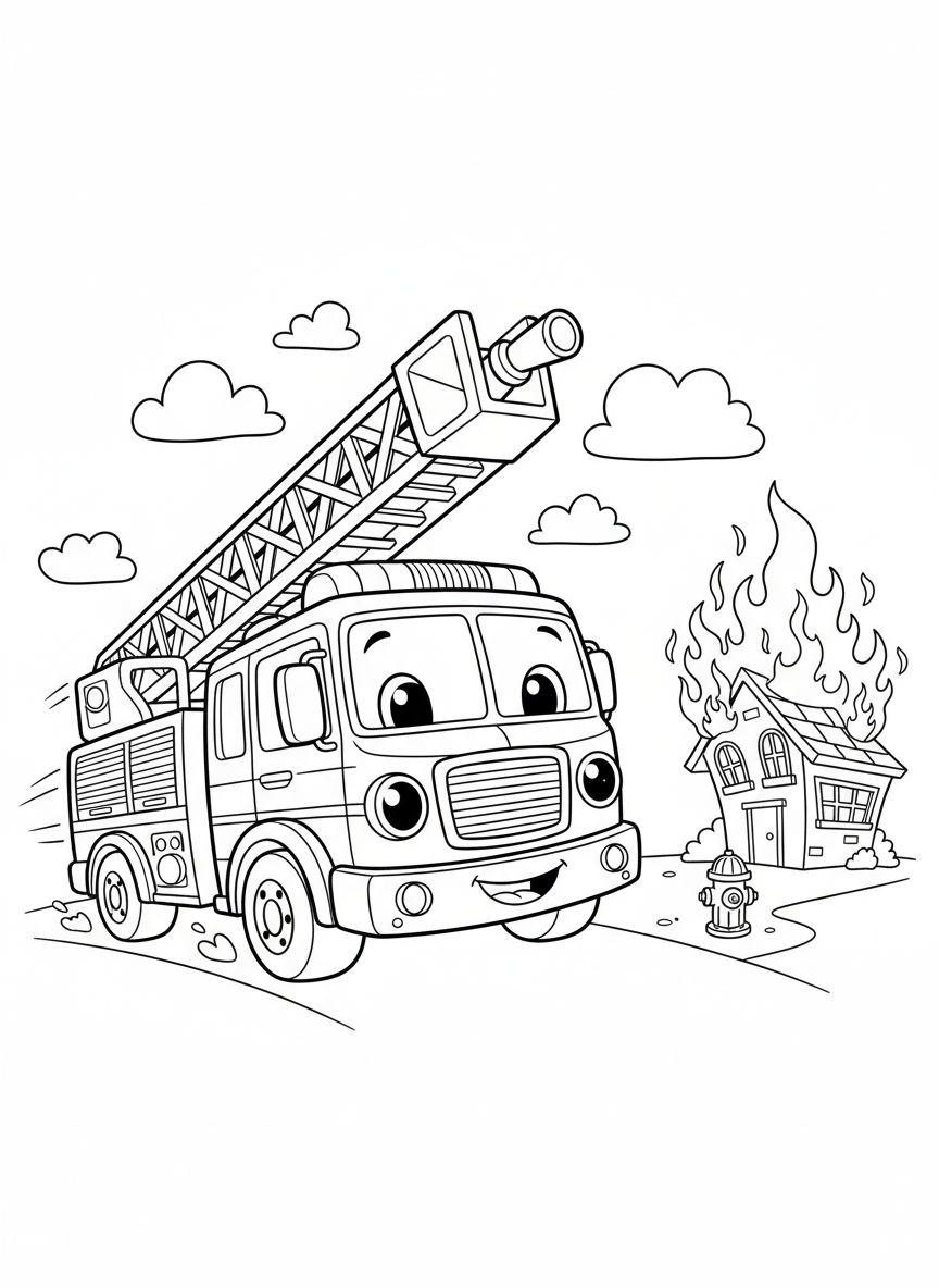 Cute Fire Truck to the Rescue Coloring Page
