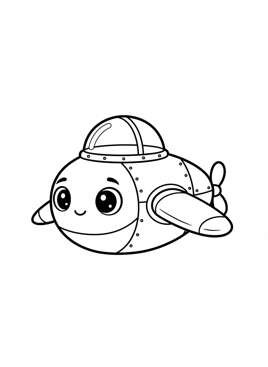 Cute Futuristic Submarine Coloring Page for Kids
