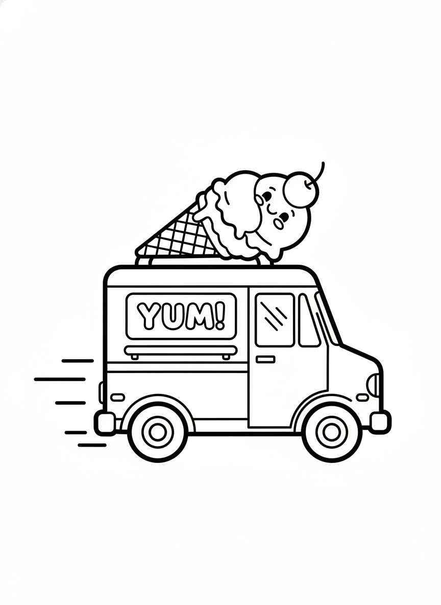 Cute Ice Cream Truck Coloring Page for Kids