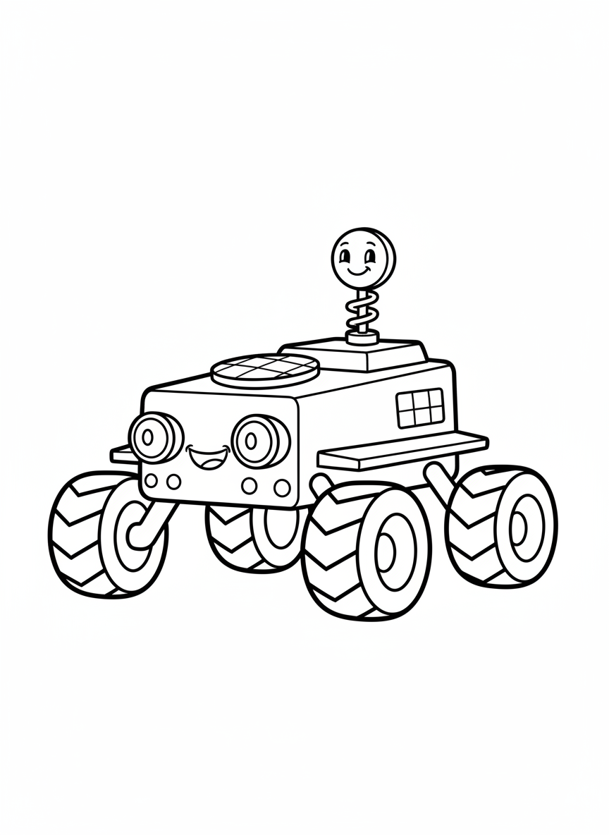 兒童可愛火星探測車著色頁