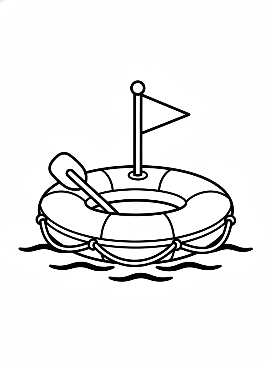 Cute Mini Life Raft Coloring Page for Kids