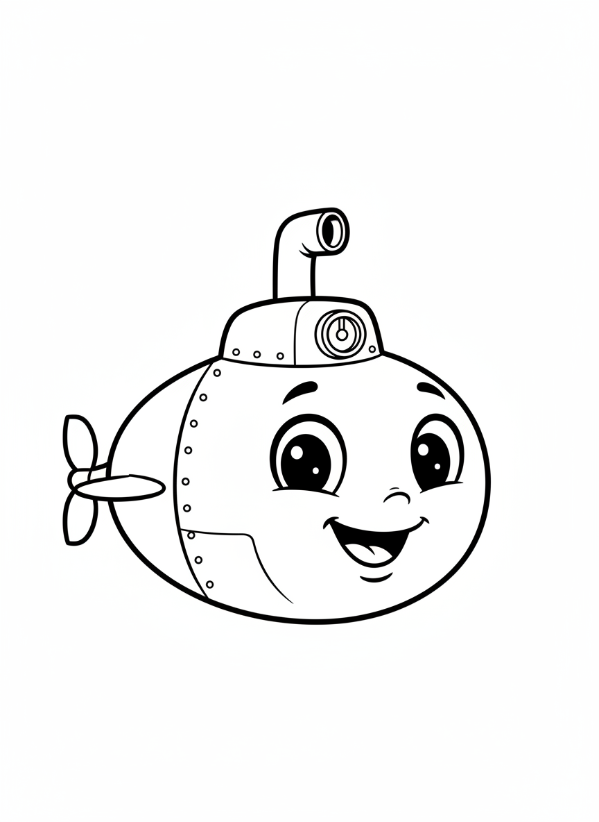 Cute Mini Submarine Coloring Page for Kids