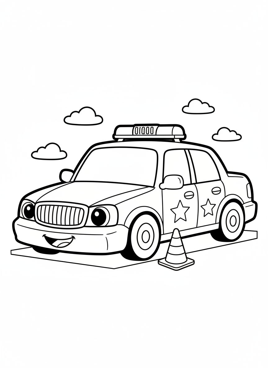 Cute Police Car Coloring Page for Kids