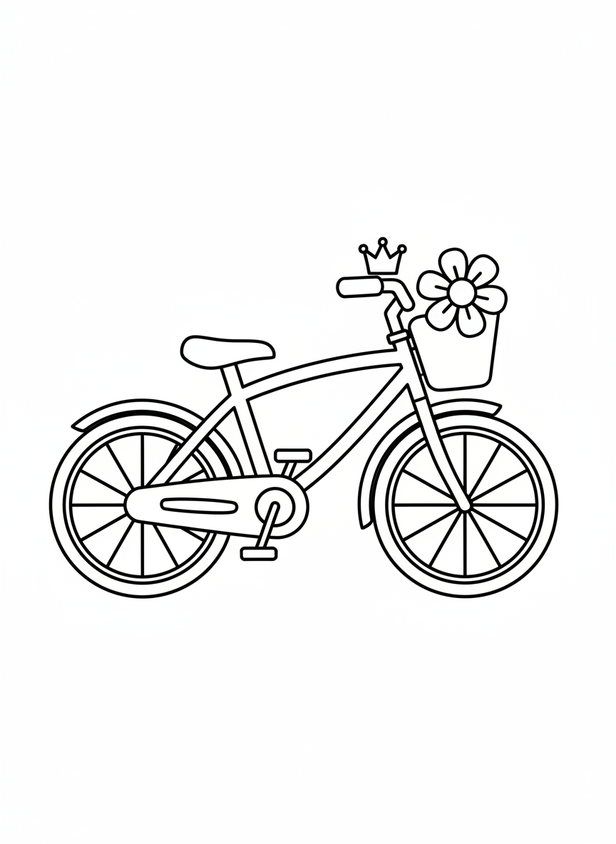 Cute Princess Bicycle Coloring Page for Kids