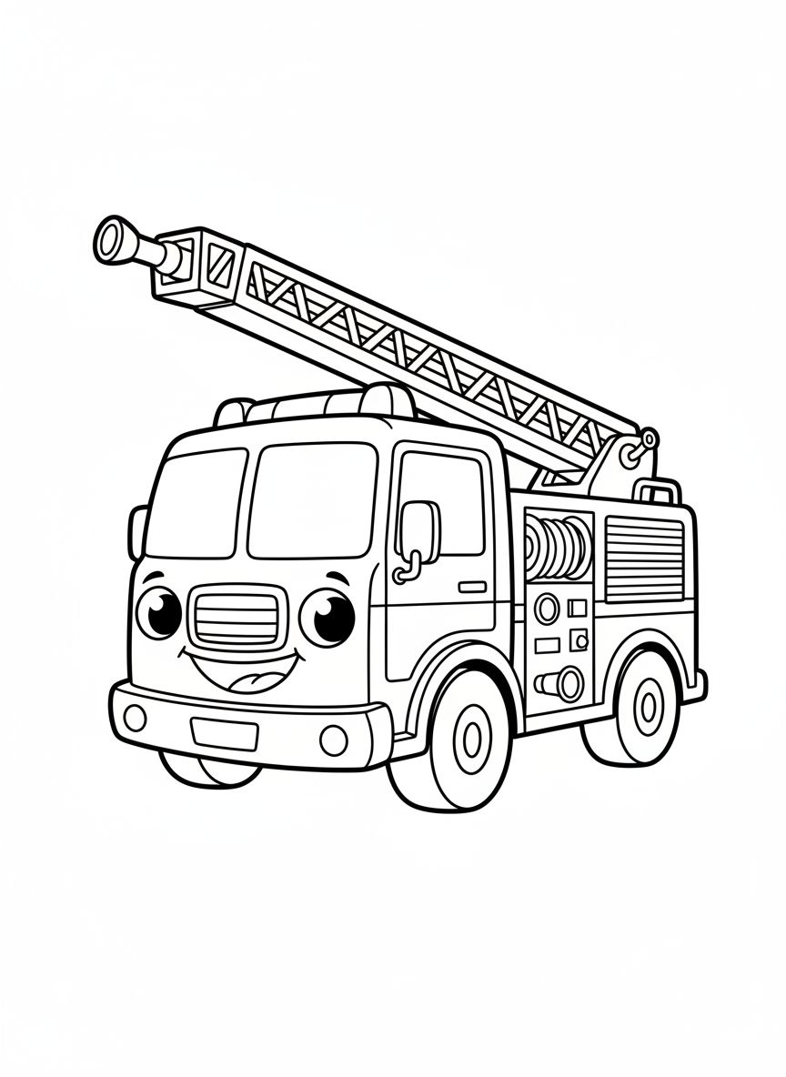 Cute Smiling Fire Truck Coloring Page