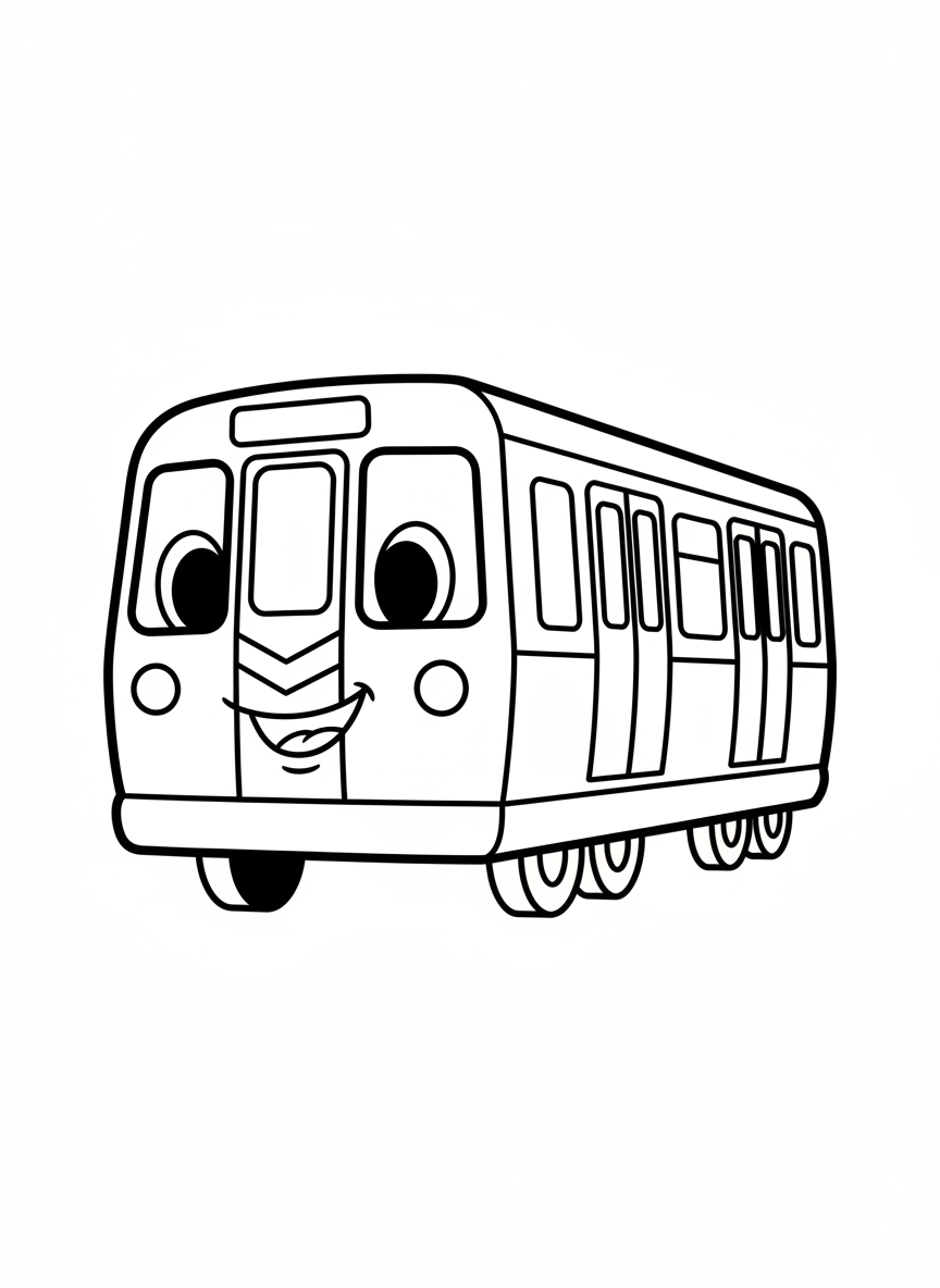 Cute Smiling Subway Train Coloring Page for Kids