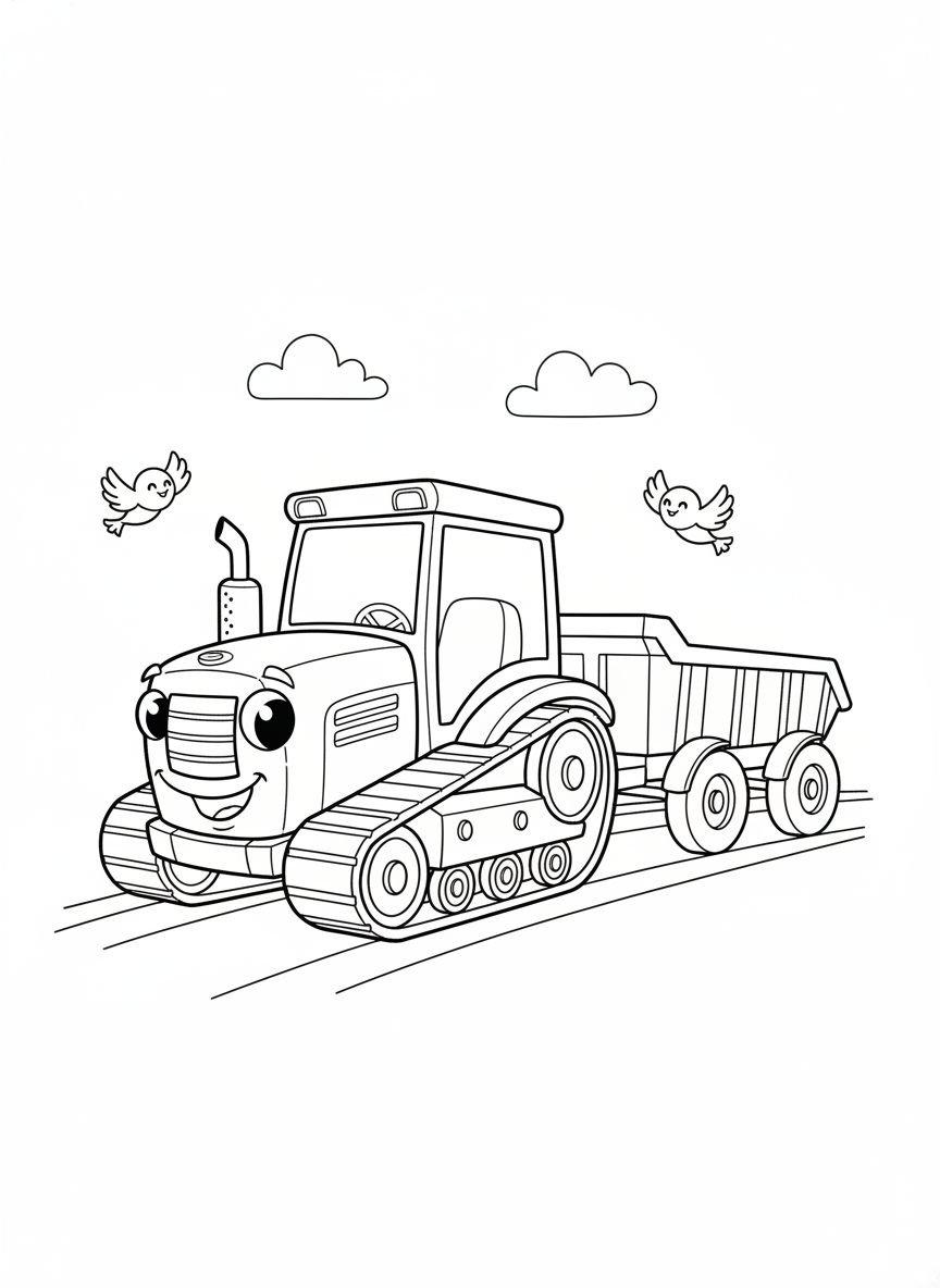 Cute Tractor Fun Coloring Page for Kids
