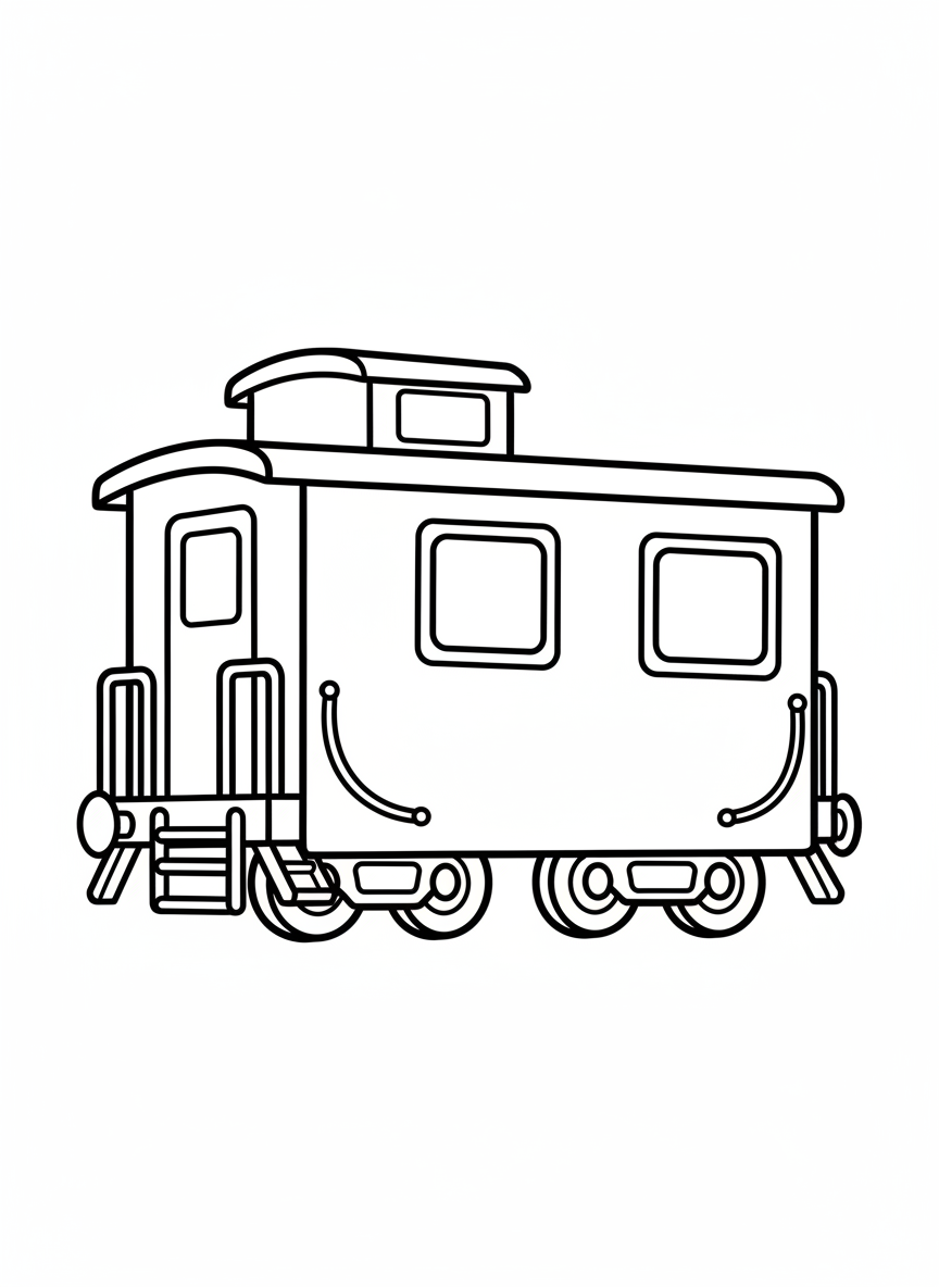 Easy Train Caboose Coloring Page for Kids