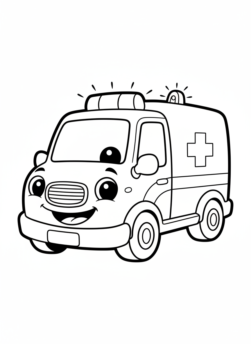 Friendly Ambulance Smile: Easy Kids Coloring Page