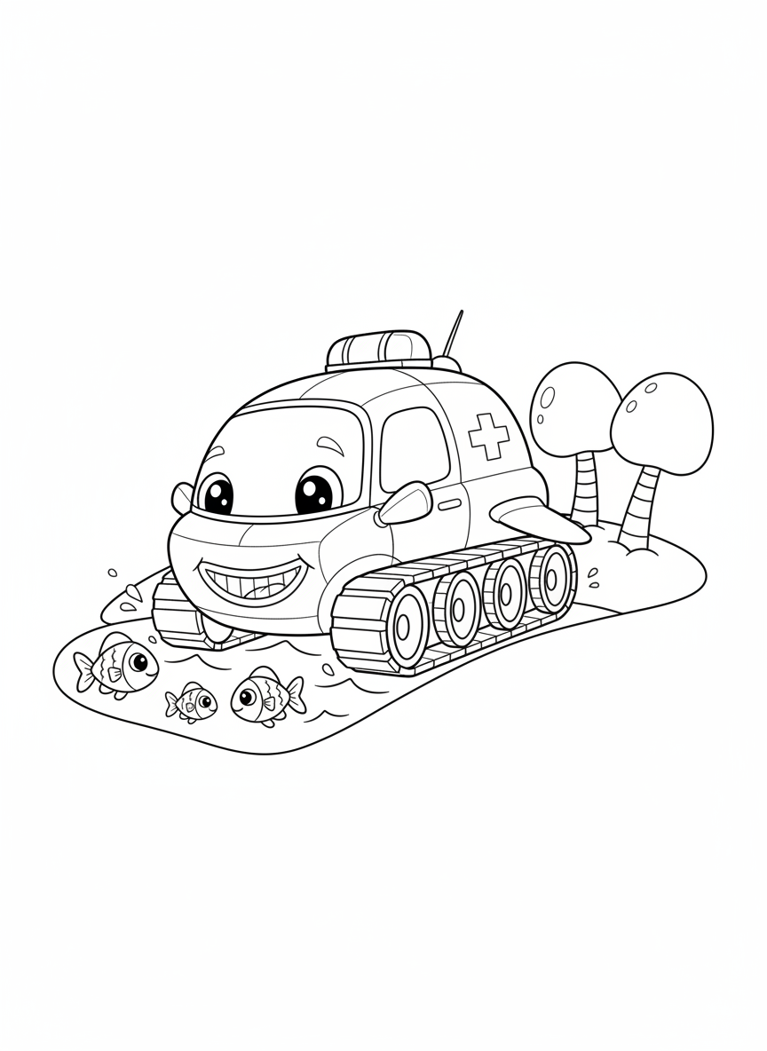 Friendly Amphibious Ambulance Coloring Page